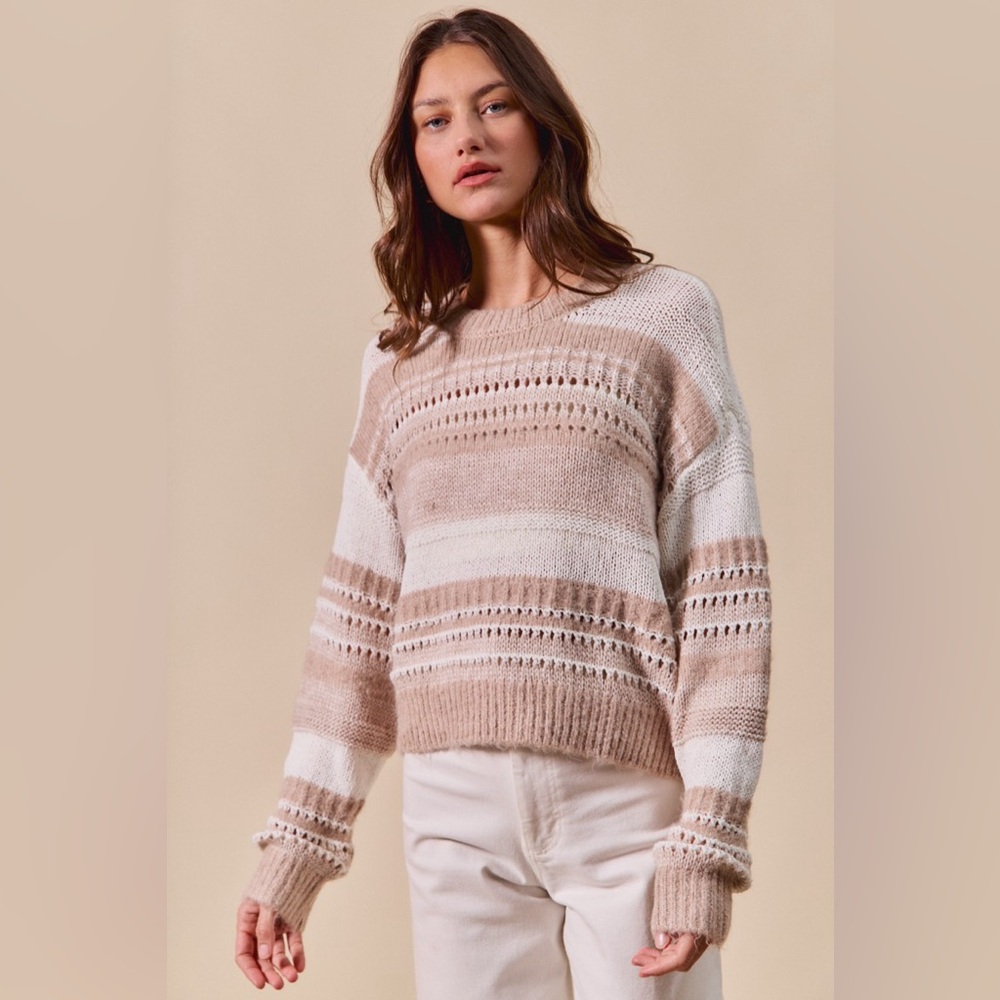 SO ME Variegated Stripe Textured Loose Fit Sweater - Picture 9 of 14